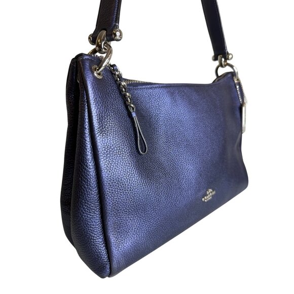 Coach Mia Pebbled Leather Shoulder Bag Metallic Blue Silver Hardware F29137 - Picture 3 of 11
